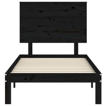 Black Solid Wood Bed Frame with Headboard | 100x200 cm