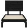 Black Solid Wood Bed Frame with Headboard | 100x200 cm