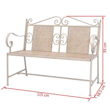 Vintage White 115 cm Steel Garden Bench - Elegance & Durability