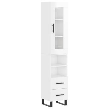 Stylish Highboard High Gloss White - 34.5x34x180 cm