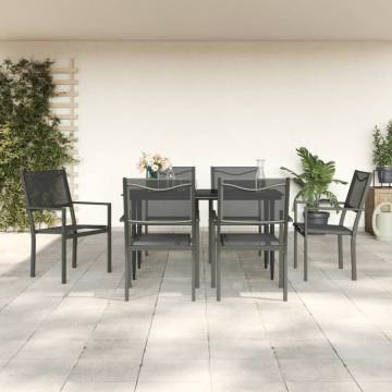 7 Piece Garden Dining Set - Elegant Black Steel & Textilene