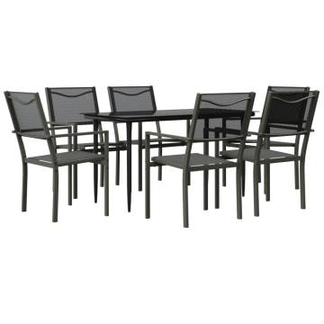 7 Piece Garden Dining Set - Elegant Black Steel & Textilene