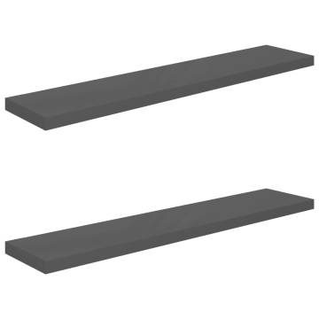 High Gloss Grey Floating Wall Shelves - Set of 2 | HipoMarket