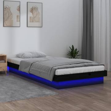 LED Bed Frame Black 90x200 cm - Solid Wood & Colourful Lights