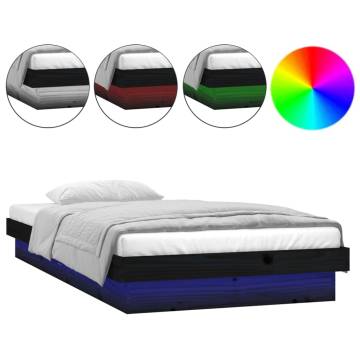 LED Bed Frame Black 90x200 cm - Solid Wood & Colourful Lights