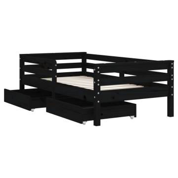 Kids Bed Frame with Drawers - Black 70x140 cm Solid Pine