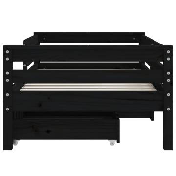 Kids Bed Frame with Drawers - Black 70x140 cm Solid Pine