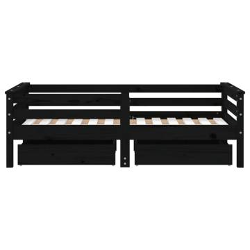 Kids Bed Frame with Drawers - Black 70x140 cm Solid Pine