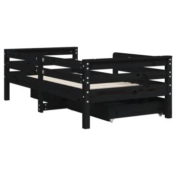 Kids Bed Frame with Drawers - Black 70x140 cm Solid Pine