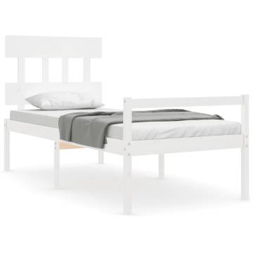 White Bed Frame with Headboard - 90x200 cm Solid Wood