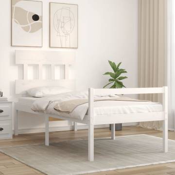 White Bed Frame with Headboard - 90x200 cm Solid Wood