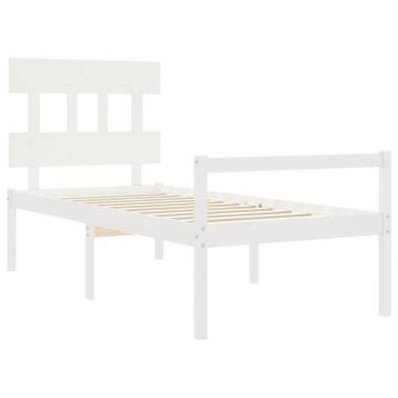 White Bed Frame with Headboard - 90x200 cm Solid Wood