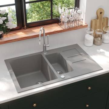 Double Basins Grey Granite Kitchen Sink - Quartz Composite Quality