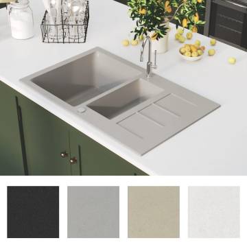 Double Basins Grey Granite Kitchen Sink - Quartz Composite Quality