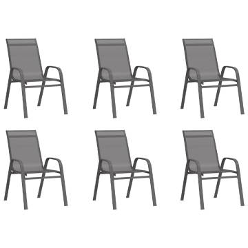 Stackable Garden Chairs - 6 Pcs Grey Textilene Fabric