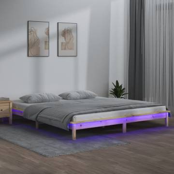 LED Bed Frame 140x190 cm | Solid Wood with RGB Lights