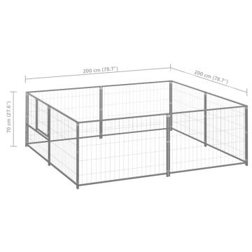 Dog Kennel Silver 4 m² Steel - Durable & Secure Pet Enclosure