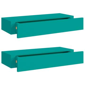 Elegant Blue Wall-Mounted Drawer Shelves - Set of 2