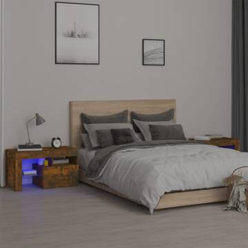 Stylish Bedside Cabinets with LED Lights - Smoked Oak (70x36.5cm)