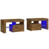 Stylish Bedside Cabinets with LED Lights - Smoked Oak (70x36.5cm)