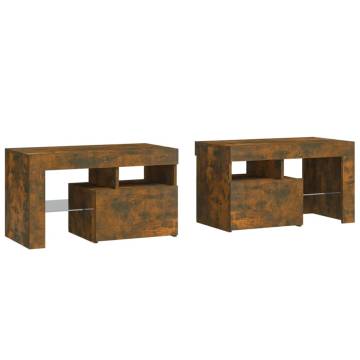 Stylish Bedside Cabinets with LED Lights - Smoked Oak (70x36.5cm)