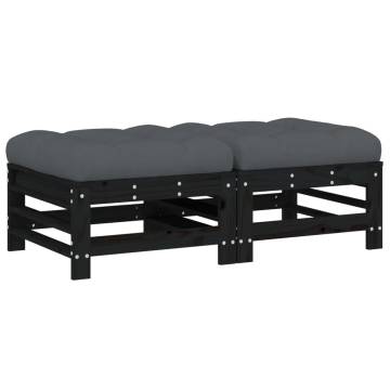 Garden Footstools with Cushions - 2pcs Black Solid Pine Wood