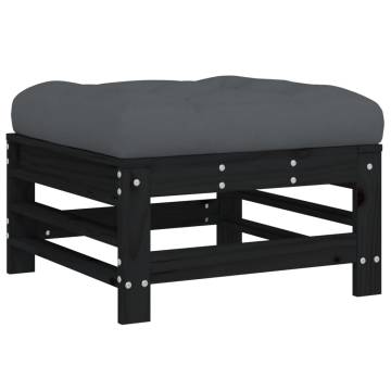 Garden Footstools with Cushions - 2pcs Black Solid Pine Wood