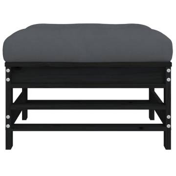 Garden Footstools with Cushions - 2pcs Black Solid Pine Wood