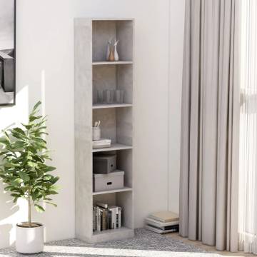 5-Tier Book Cabinet - Concrete Grey | Stylish & Practical