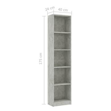 5-Tier Book Cabinet - Concrete Grey | Stylish & Practical