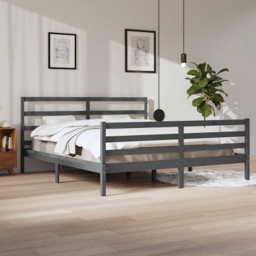 Grey Solid Wood Pine Bed Frame 200x200 cm - Stylish & Sturdy