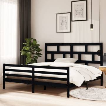 Black Solid Wood Pine Bed Frame 200x200 cm | HipoMarket