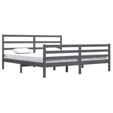 Grey Solid Wood Pine Bed Frame 200x200 cm - Stylish & Sturdy