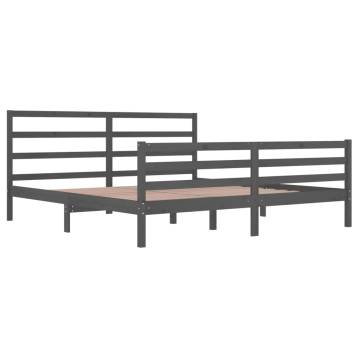 Grey Solid Wood Pine Bed Frame 200x200 cm - Stylish & Sturdy