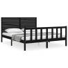 Black King Size Bed Frame with Headboard - Solid Pine Wood