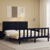 Black King Size Bed Frame with Headboard - Solid Pine Wood