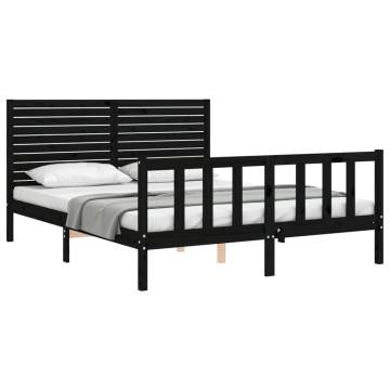 Black King Size Bed Frame with Headboard - Solid Pine Wood