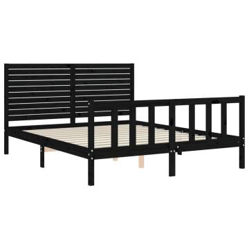 Black King Size Bed Frame with Headboard - Solid Pine Wood