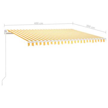 Manual Retractable Awning with LED - 400x300 cm Yellow & White