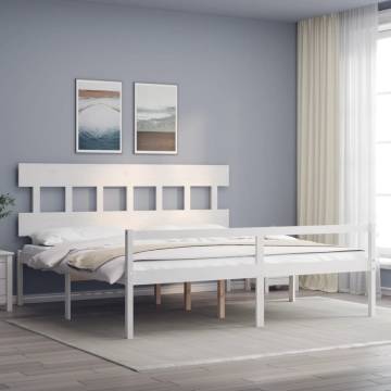 White Solid Wood Bed Frame with Headboard 200x200 cm