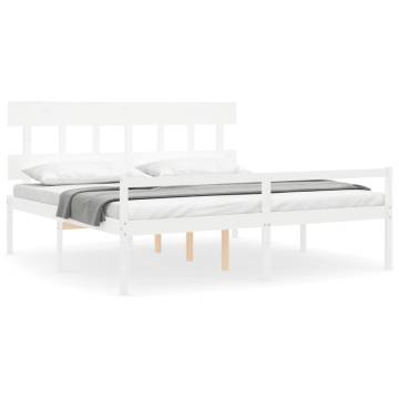 White Solid Wood Bed Frame with Headboard 200x200 cm