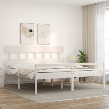 White Solid Wood Bed Frame with Headboard 200x200 cm