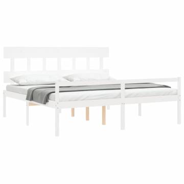 White Solid Wood Bed Frame with Headboard 200x200 cm