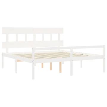 White Solid Wood Bed Frame with Headboard 200x200 cm