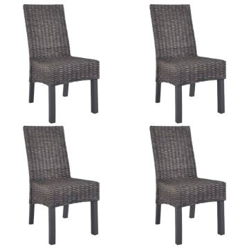 Dining Chairs Set of 4 Brown Kubu Rattan & Mango Wood