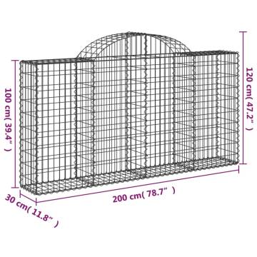 Arched Gabion Basket 200x30x100/120 cm - Durable Garden Barrier