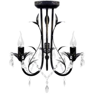 Art Nouveau Black Chandelier with Crystal Beads - 3xE14 Bulbs