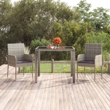 Garden Table with Glass Top - Durable Poly Rattan 90x90cm