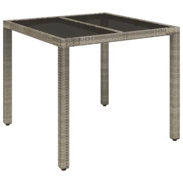 Garden Table with Glass Top - Durable Poly Rattan 90x90cm