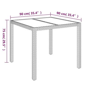 Garden Table with Glass Top - Durable Poly Rattan 90x90cm